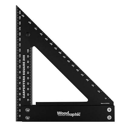 Woodraphic Professional Carpenter Square Layout Tools Framing Square Woodworking Tools Rafter Angle Square - Aluminium/Angle Scale/Easy-Read - 200 MM Metric