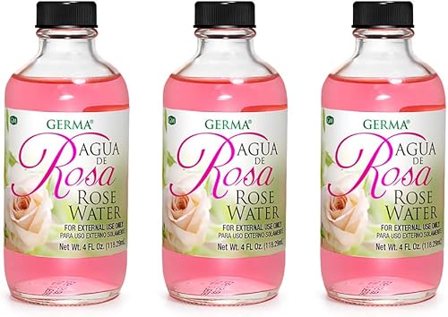 Germa Agua de rosas. Fragancia floral natural. Salpicaduras de baño. Tónico para la piel. Antienvejecimiento e hidratante. 4 onzas. Paquete de 3