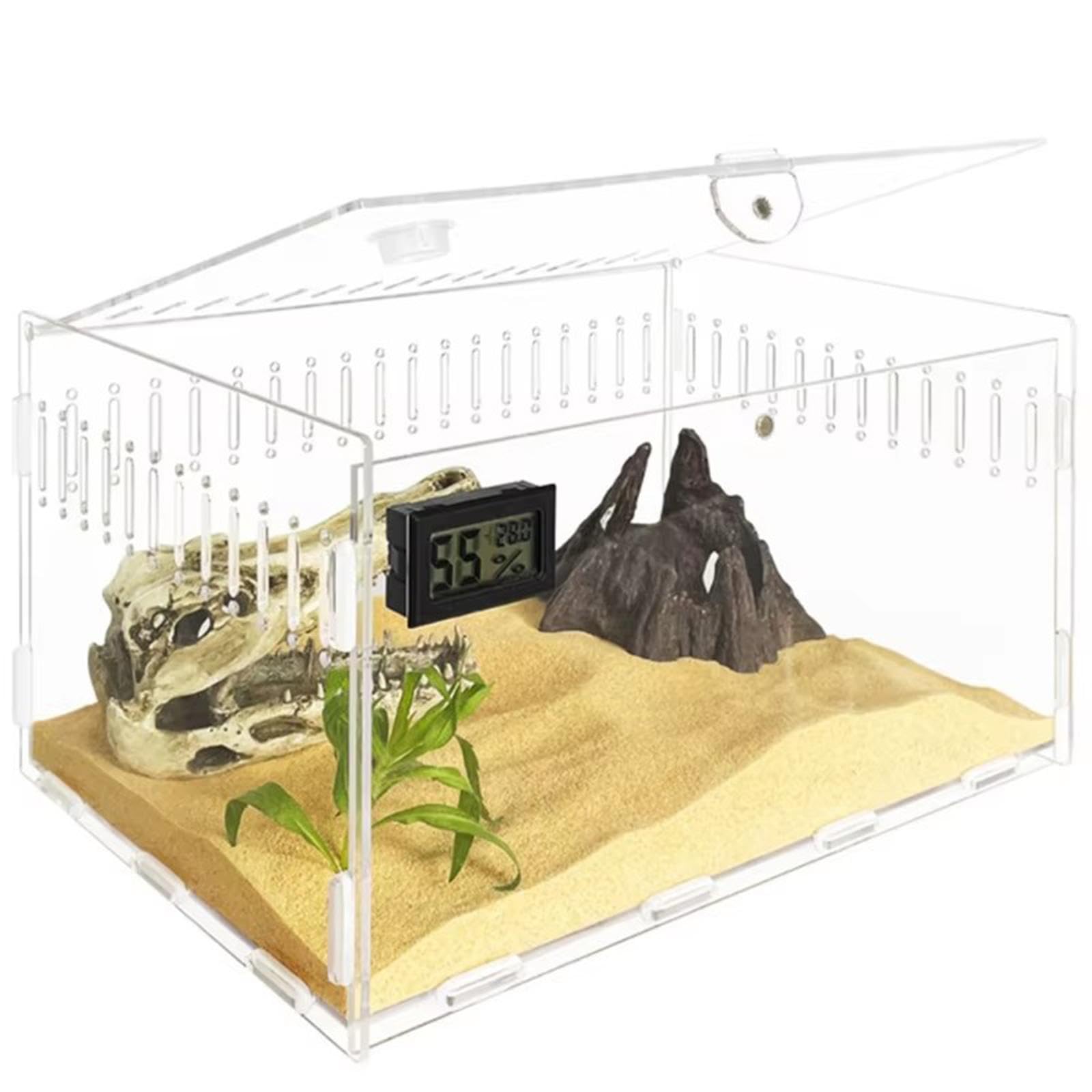 Terrario Acrílico para Reptiles, Contenedor Portátil, Hábitat para Anfibios como Serpientes Y Jerbos, L Size Single Grid