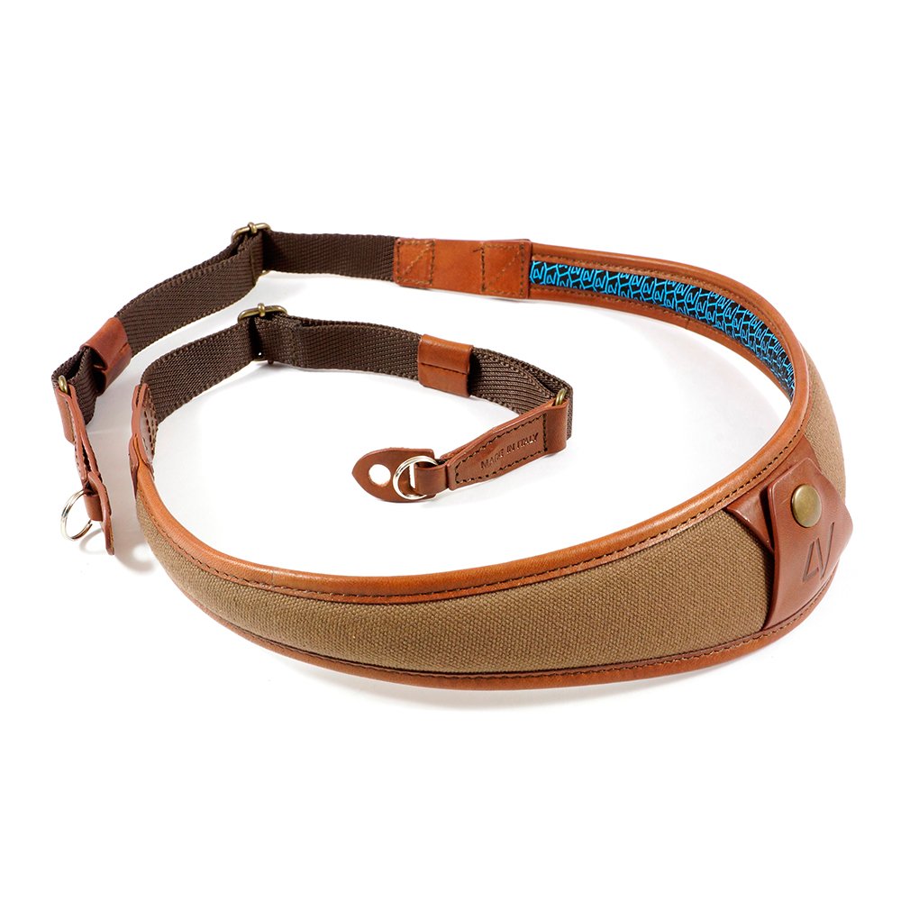 4V Design ALA Handmade Leather & Canvas Camera Strap w/Metal Ring Fit Kit, Brown/Brown (2ALLRCV2223)