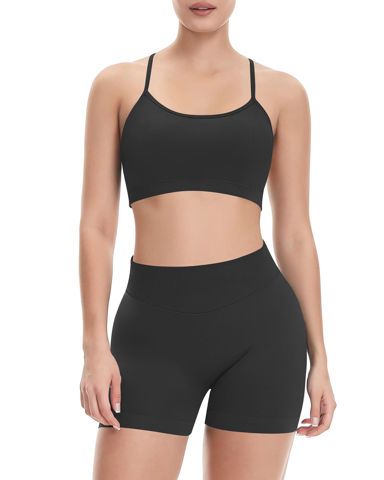 Photo 1 of UG Active Women's 2 Piece Workout Sets, Sport Bra & Scrunch Butt Shorts, Athletic Gym Yoga Fitness Outfits Matching Set Black XS