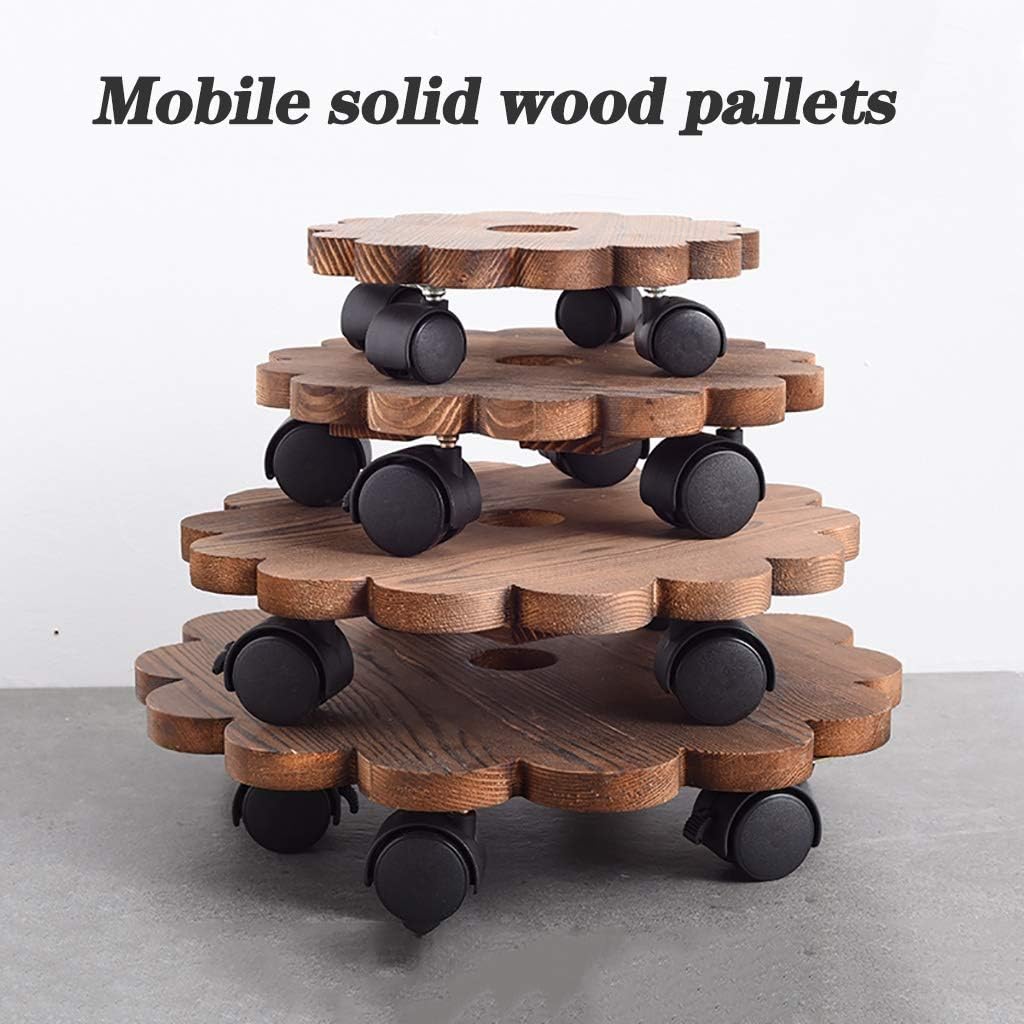 Round Plant Saucer Caddy Plant Dolly,Indoor Outdoor Planter Trolley Casters Rolling Coaster with Wheels,Movable Flower Pot Tray,Planter Pallet for Home Garden Brown-30cm
