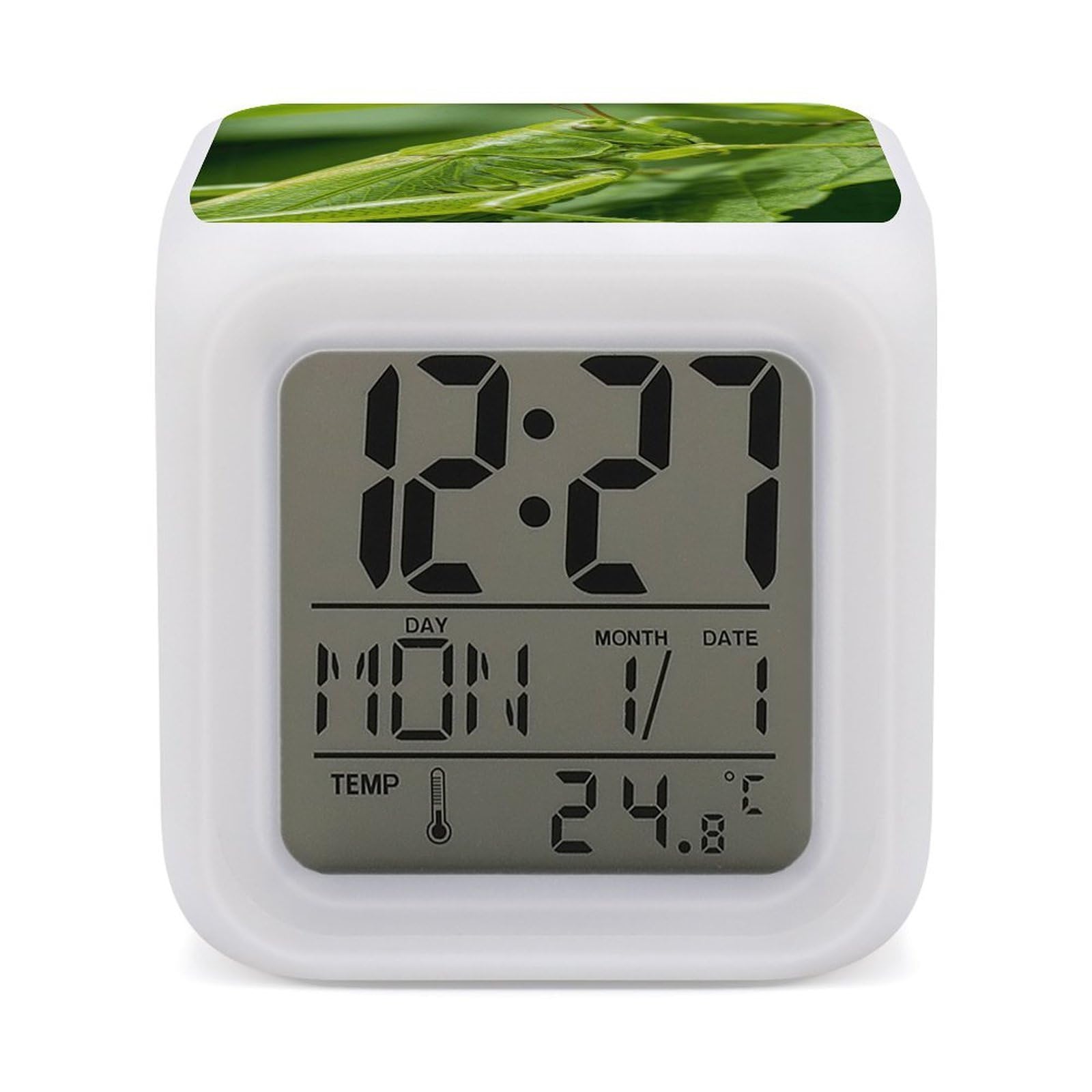 Reloj despertador verde de insectos LED para decorar el dormitorio infantil