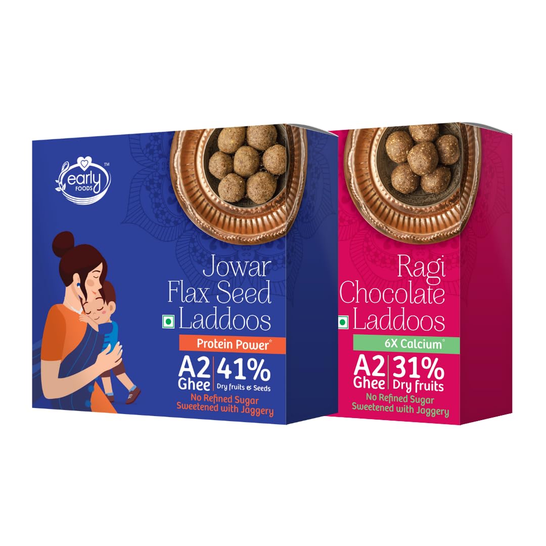 Early Foods Assorted Pack of 2: A2 Ghee Ragi Chocolate & Jowar Laddoo | flaxseed ladoo | Ragi Ladoo | Pregnancy Laddu | postpartum ladoo | Gluten Free Snack (B0CWLL4TS8) Amazon Price History, Amazon Price Tracker