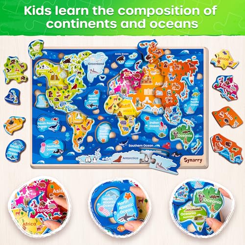 Rompecabezas de madera educativos para niños de 3 a 8 años: Mapa de EE.UU. y mapa mundial, 75 piezas, juguetes didácticos para aprender geografía miniatura 3