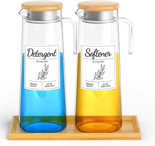 Moryimi Dispensador de detergente líquido para lavandería para organización y almacenamiento de lavandería, paquete de 2 recipientes de detergente