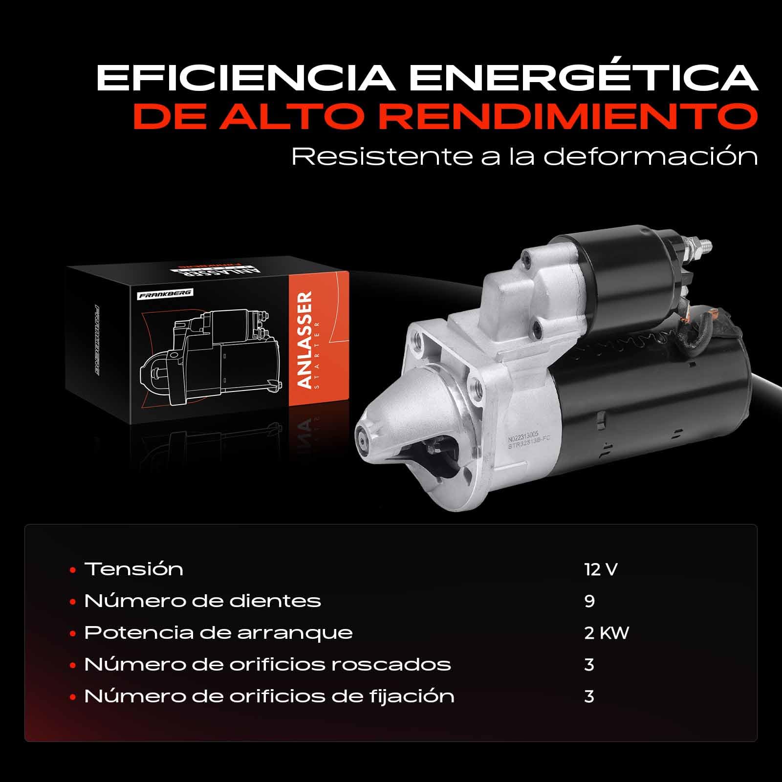 Frankberg Motor de arranque para automóvil 2 KW/12 V/9 dientes