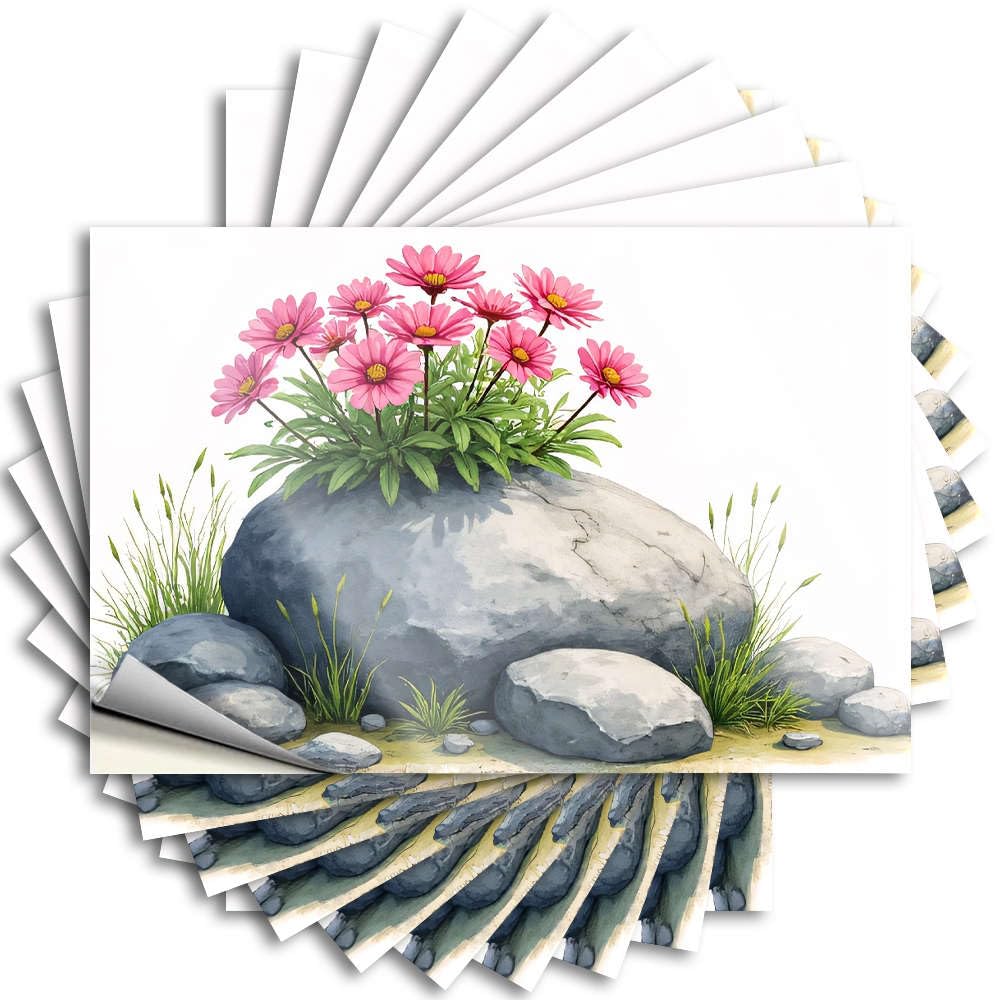 Half Quote Aesthetic Decals, Funny Home Decor Cute Pattern Design for Hunting Notebook | Case Removable Vinyl A Large Rock with Pink Flowers Growing On Top(6X9CM)