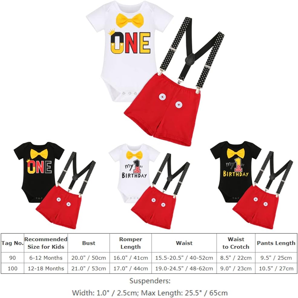 IBTOM CASTLE First Birthday Cake Smash Mouse Outfits for Baby Boys Gentleman Formal Suit Bowtie Bib Pants Tuxedo Clothes Set