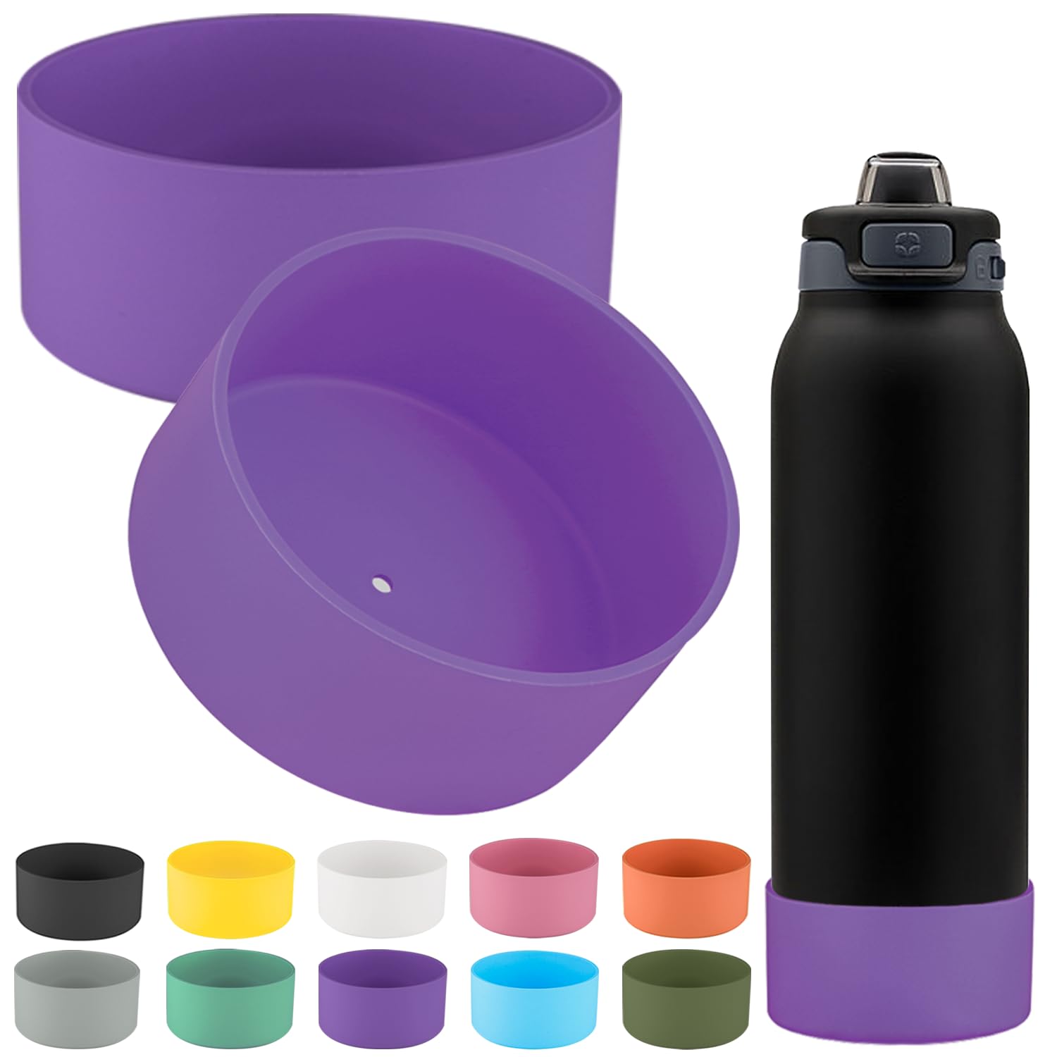 2 PCS Silicone Bottom for Ello Pop 32 OZ Water Bottle, Water Boot for Ello Pop,Avoid Scratches and Noise(Purple, 320z)