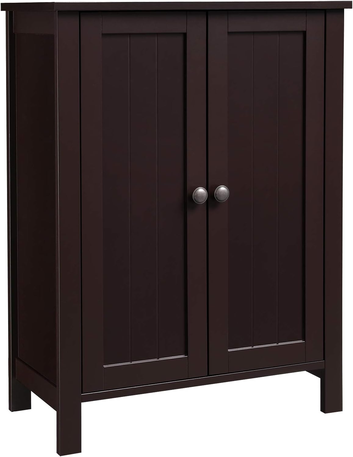 VASAGLE Bathroom Floor Storage Cabinet with Double Door Adjustable Shelf, 23.6”L x 11.8”W x 31.5”H, Brown UBCB60BR