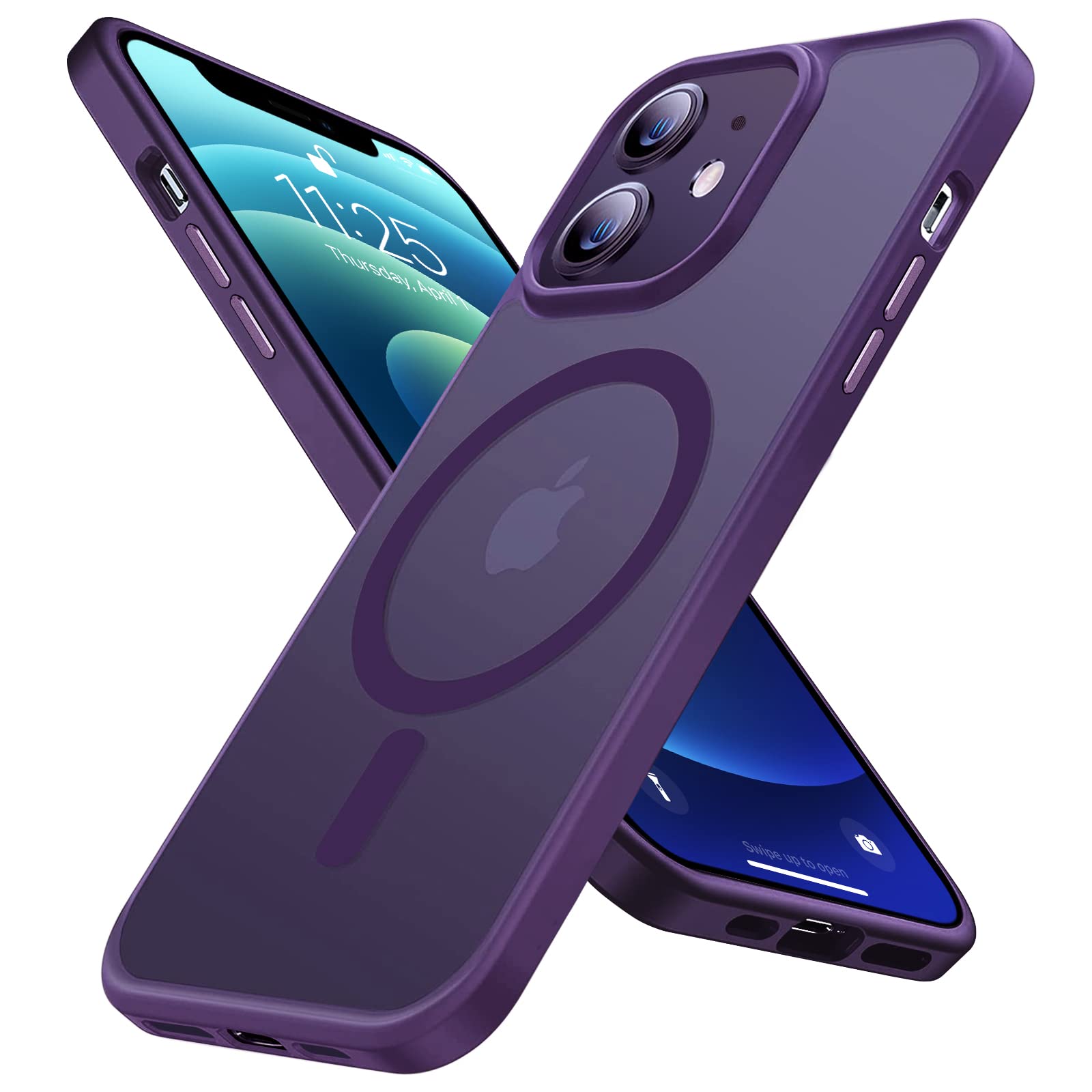 INFOSUN iPhone 12/12 Pro Case Cover Compatible with Magsafe Magnetic Designed Shockproof Case Translucent Matte Protective Cover Back Hard Cases with Magnet for iPhone 12/12 Pro Case Purple