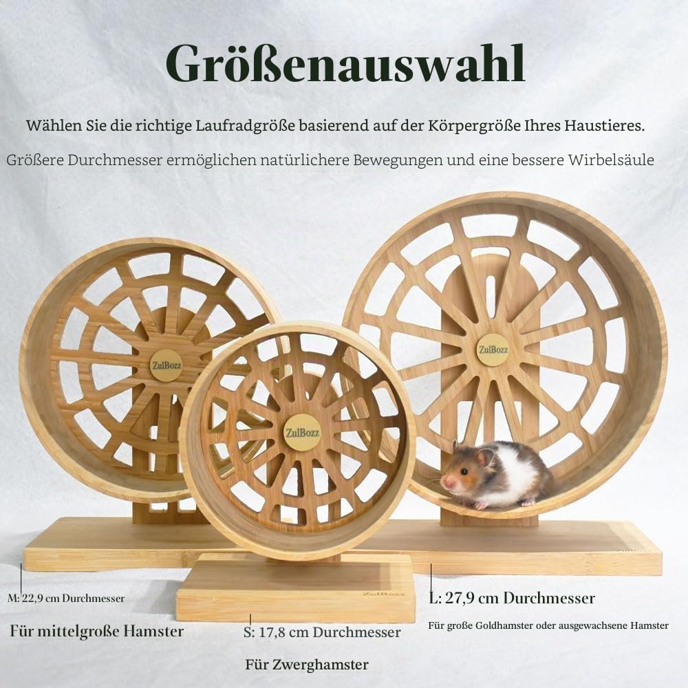 Hamsterrad aus Bambus Ø 28 cm – Leises Holz-Laufrad mit Höhenverstellung | Für Große Syrische Hamster, Zwerghamster, Rennmäuse & Mäuse