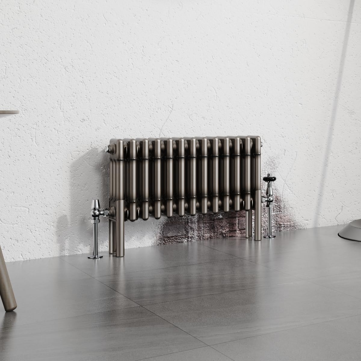 Warmehaus 300x607mm Raw Metal Horizontal 3 Column Radiator Traditional Cast Iron Style Bathroom Radiator Central Heating