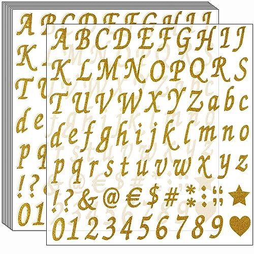 Waynoda 800 Pieces 10 Sheets Glitter Alphabet Letter Stickers, Self Adhesive Alphabet Number Stickers, letter and Number Stickers, Decals for Sign, Grad Cap Decoration, DIY Crafts Art Making,