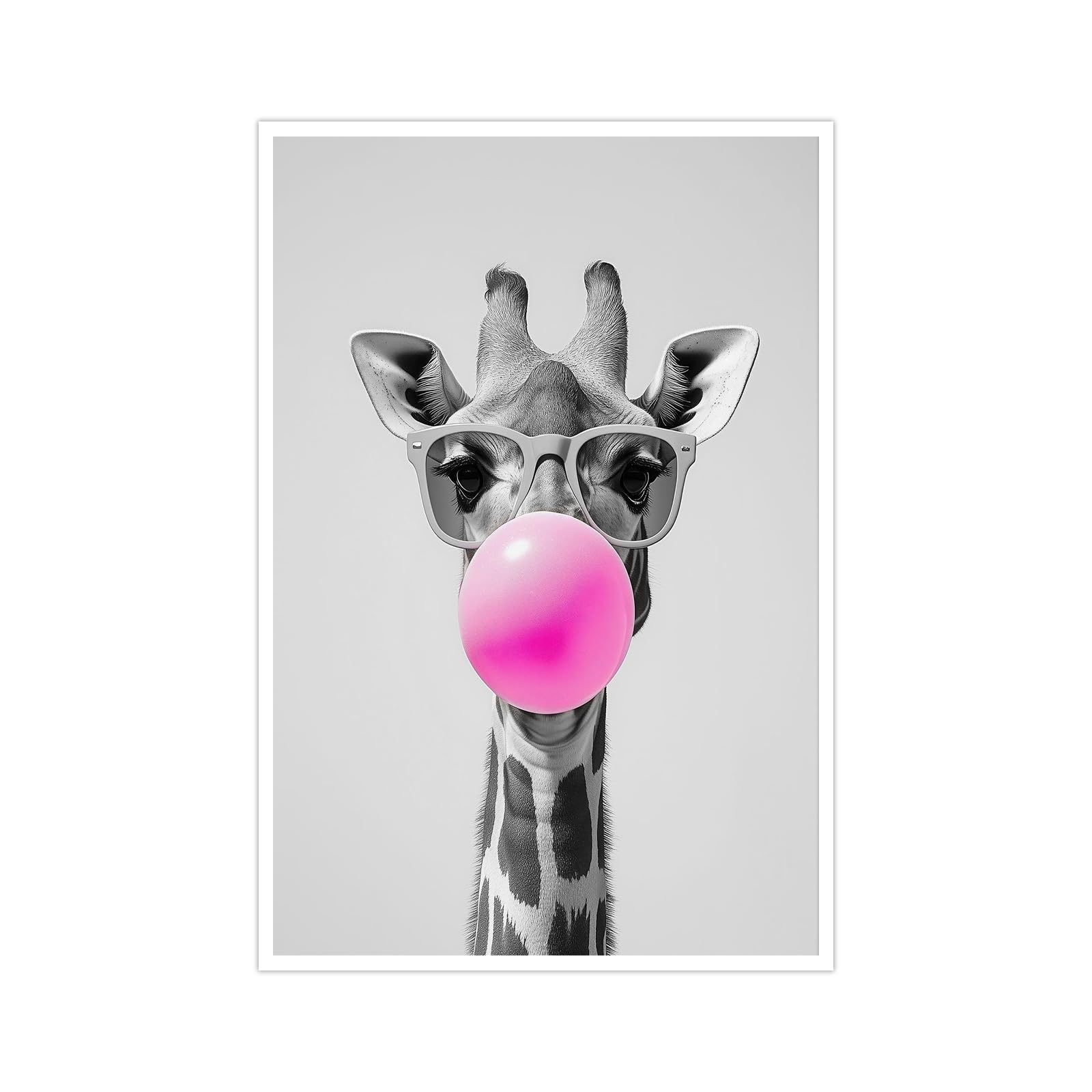 Pink Decor Wall Art Quirky Giraffe Poster Funny Animal Canvas Print for Kids Room Black and White Trendy Art for Nursery Wall Decor Bedroom Office Decoration 12x16in Unframed