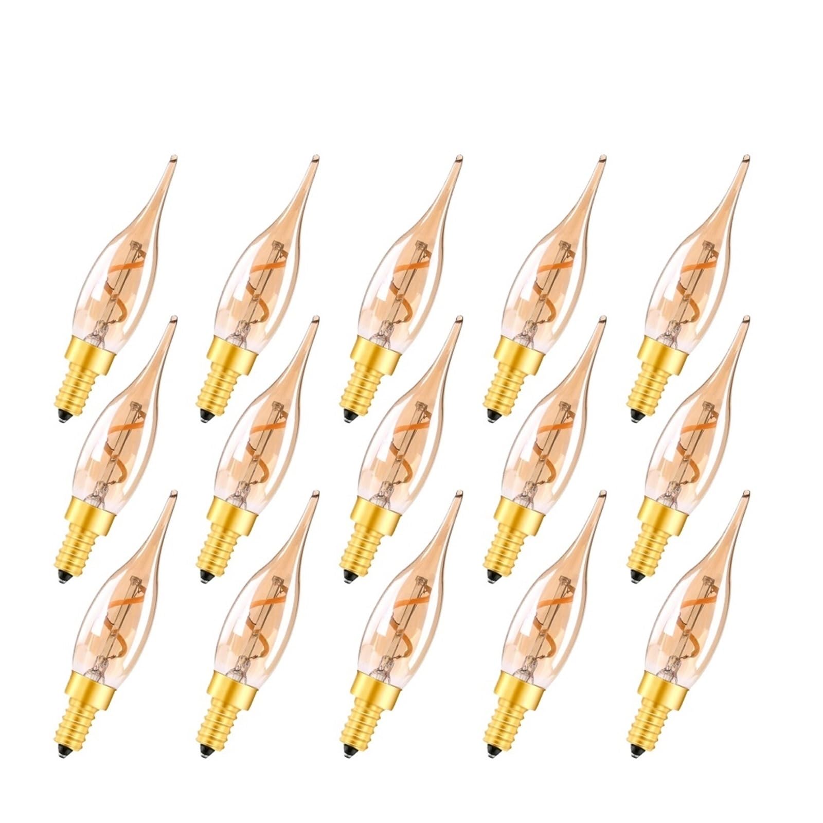 JrEam C22 Vintage Kerze Glühbirne E14 220 V 1,5 W Dimmbar 2200 K Bernstein Spiral Filament Anhänger Kronleuchter(Amber GLASS-15 PCS_E14-220V_YES_1.5W)
