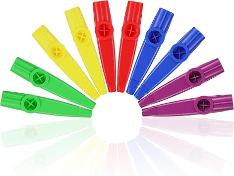 Blulu 10 Pieces Plastic Kazoos Bulk Gift for Kids Adults Party Favors Musical Instruments Teacher Prizes with Kazoo Flute Diaphragms 5 Colors Multipack Goodie Bag Stuffers