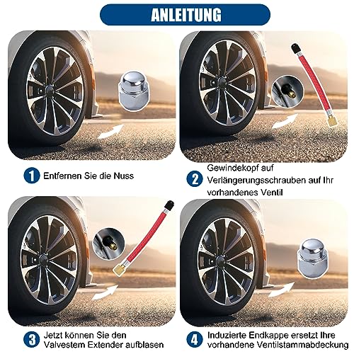 S_way Ventilverlängerung Autoventil Set, 2 Stück 120mm Ventilverlängerung, Autoventil Adapter 45° 90° 135° Winkelventil, 6 Metall Ventil Verlängerung Für Automobile Und Motorräder