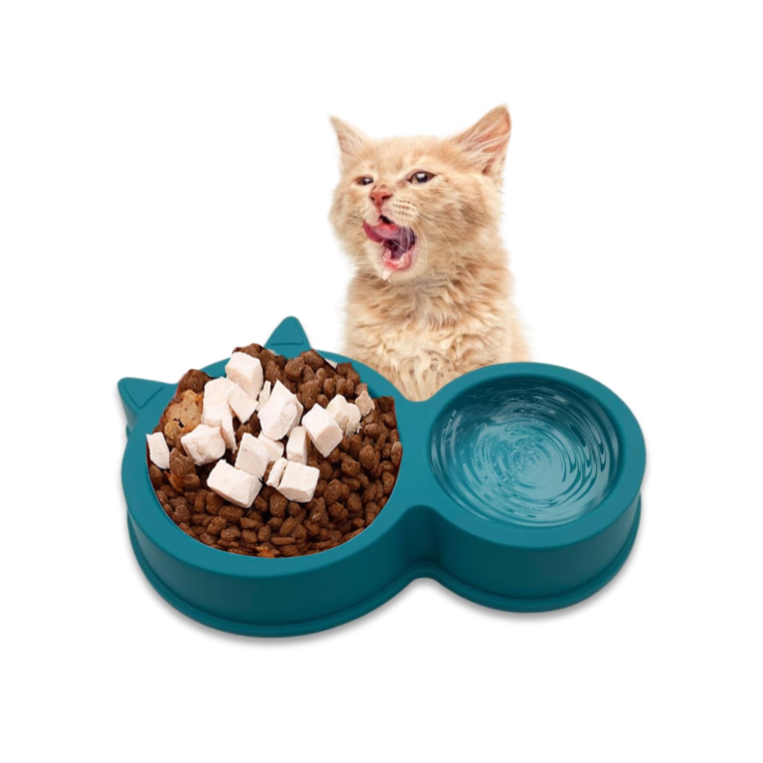 Clever Twin Bowl Cat Feeder - Simple, Elegant, Lightweight, Precise, Proportionate Meal Portions, Dry Food, Water, Liquid, Cats & Kittens, Space Saving, Simple yet Practical, Styles