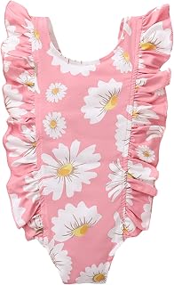 Roupa de banho para bebês meninas com estampa floral e babados, roupa de banho para bebês e verão