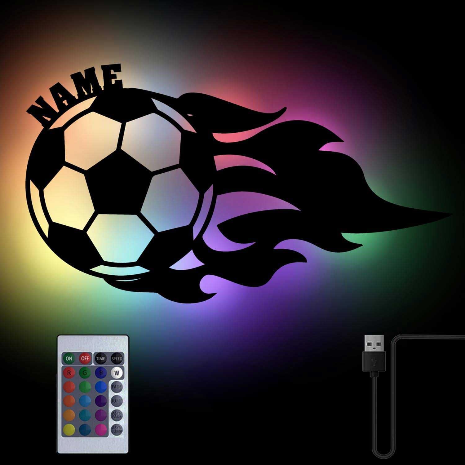 Namofactur RGB Farbwechsel Fußball mit Namen personalisiert, Geschenke für Bundesliga EM Fanartikel Jungen Jungs Vereine Trainer Spieler zum Geburtstag
