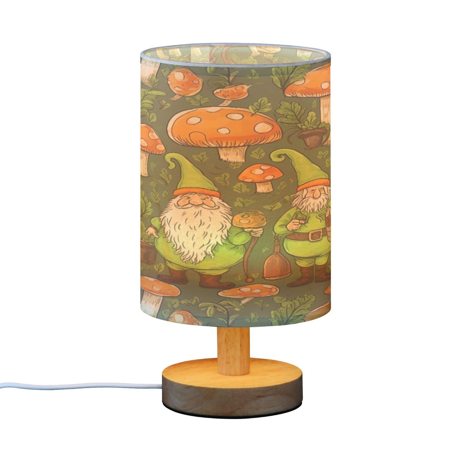 SDMKA Gnomes and Shamrocks Bedside Table Lamp for Bedroom, Minimalist Nightstand Lamp with Round Fabric Shade for Living Room, Office, No Bulb Required