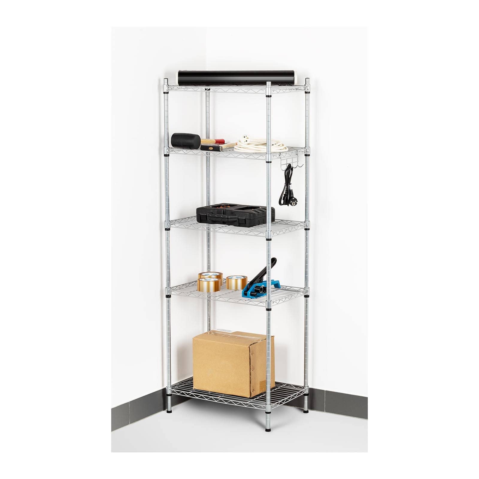 Royal Catering RCMR-1500P19 Mensola Metallica Modulabile (35x55x150 cm, 5 Ripiani Max 150 Kg, Resina Epoxica, Grigio)