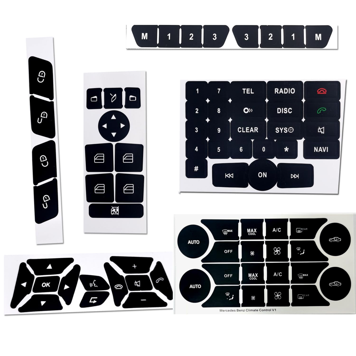 JINQFENG Car Interior Button Repair Stickers, for Benz GLK350 C Class CLS C218 SLK W172 W204 W212 W218 W207 Button Repair Kit Decal Sticker Interior Decorative Decor, Style 2