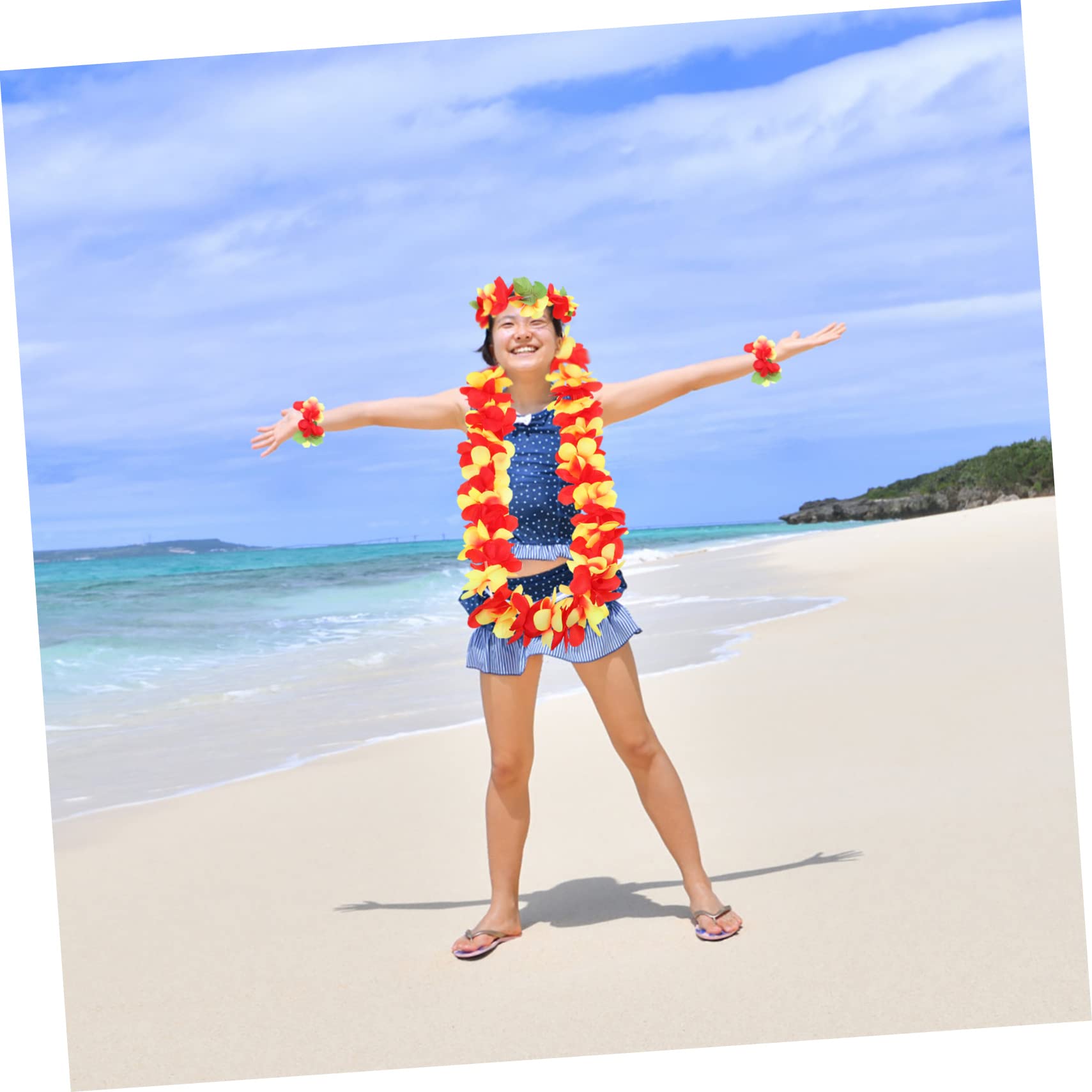 MAGICLULU 5 Juegos Leus Hawaianos Fiesta Luau Decoraciones Traje Hawaiano para Niñas Collar Hawaiano Leis Adornos Vestidos Hawaianos para Niñas Ley Flor Lei Flor Hawaiana Paño