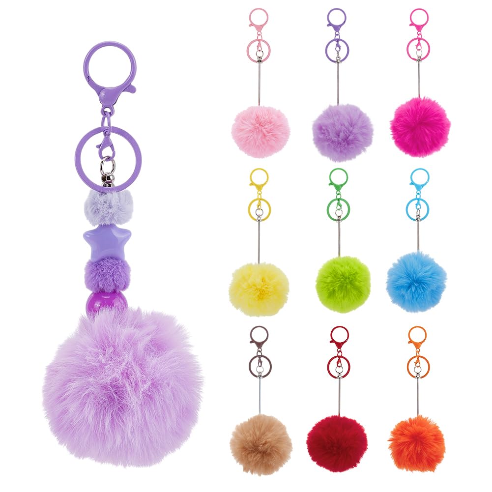 Porte-clés perlés avec pompon AHANDMAKER en lot de 9 pièces multicolores
