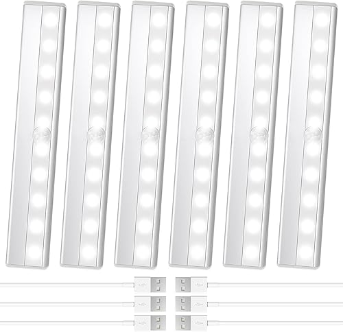 Paquete de 3 luces de armario con sensor de movimiento, 10 LED adhesivas en cualquier lugar, magnéticas, portátiles, inalámbricas, para debajo del