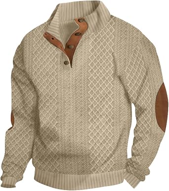 Mens Shirt Lapel Collar Button Up Pullover Mock Neck Long Sleeve Polo Sweatshirts Warm Weatern Aztec Shirts Tops
