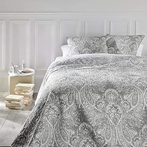 Set van sprei en 2 kussenslopen, grote maten, romantische stijl, kleur grijs en wit