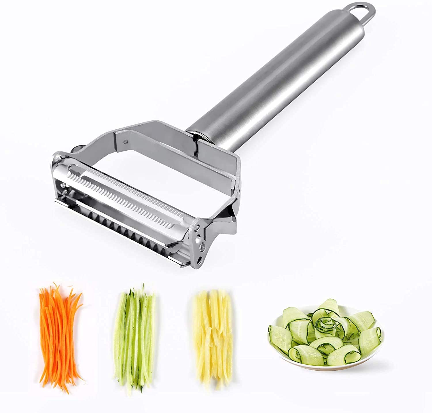 Saiyam Stainless Steel 2 in 1 Julienne Vegetable Peeler Multi-Functional Fruit Vegetable Shredder Slicer Cutter Potato Cucumber Carrot Melon Grater (Silver, 18 x 8.2 x 2.4 cm)