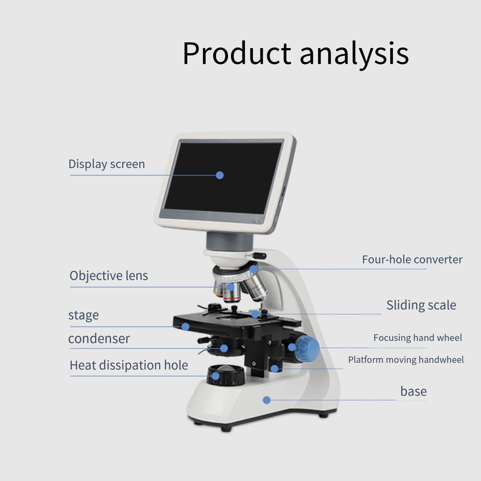 Microscopio biologico digitale ottico Rilevamento di esperimenti scientifici Microscopio elettronico ad alta definizione con schermo
