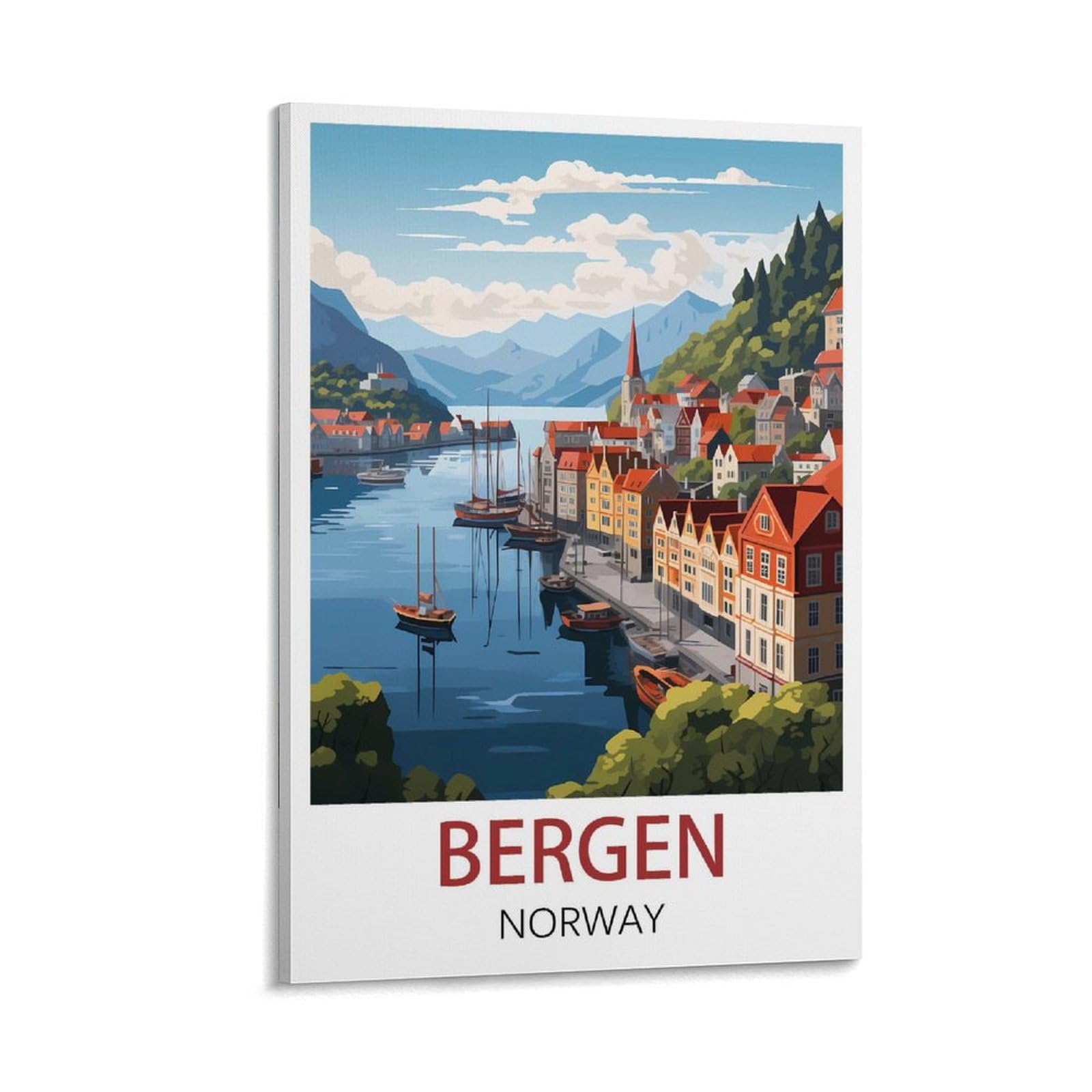 LCYUAOPP Bergen Norway Vintage Travel Posters 08x12inch(20x30cm) Canvas Art Poster And Wall Art Picture Print Modern Family Bedroom Decor Posters