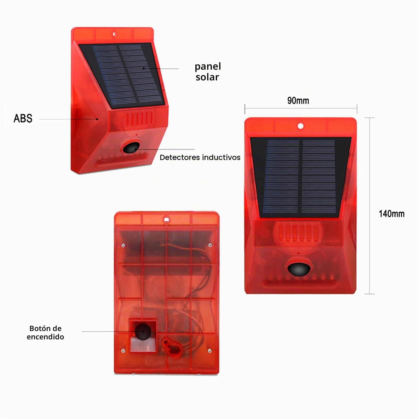 Alarma Solar con Sensor de Movimiento para Exteriores, generador de Ruido de Sirena de 129 dB , 4 Modos de Trabajo,con Control Remoto, para Patio, Granja