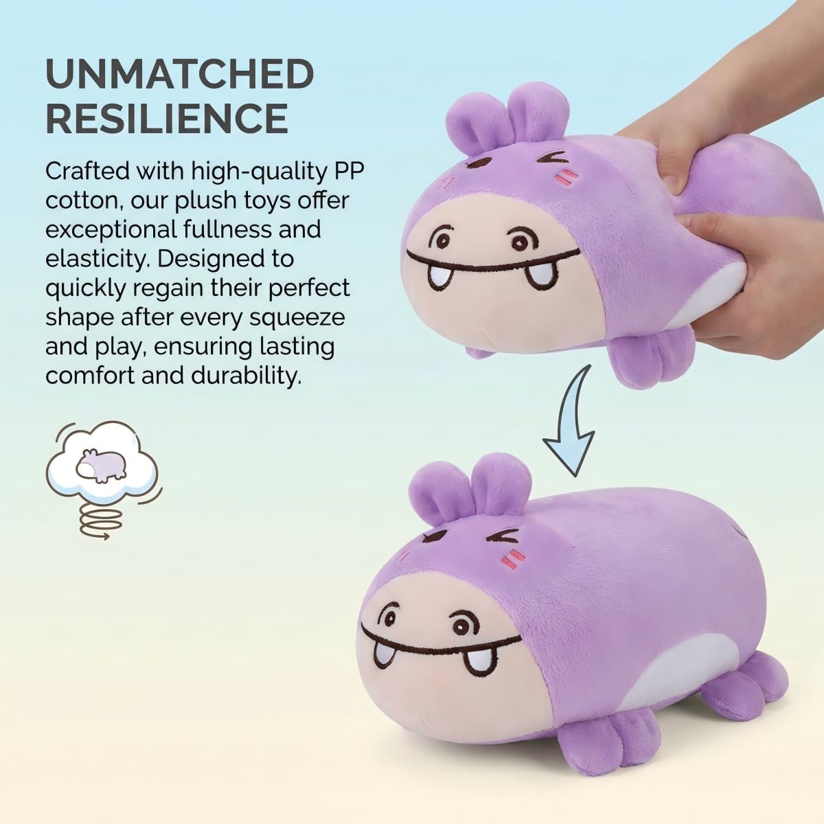 Cartoon Animal Plush Squeaky Dog Toy, Soft Stuffed Puppy Pillow Chew Toy with PP Cotton for Small to Medium Dogs and Cats (Purple)