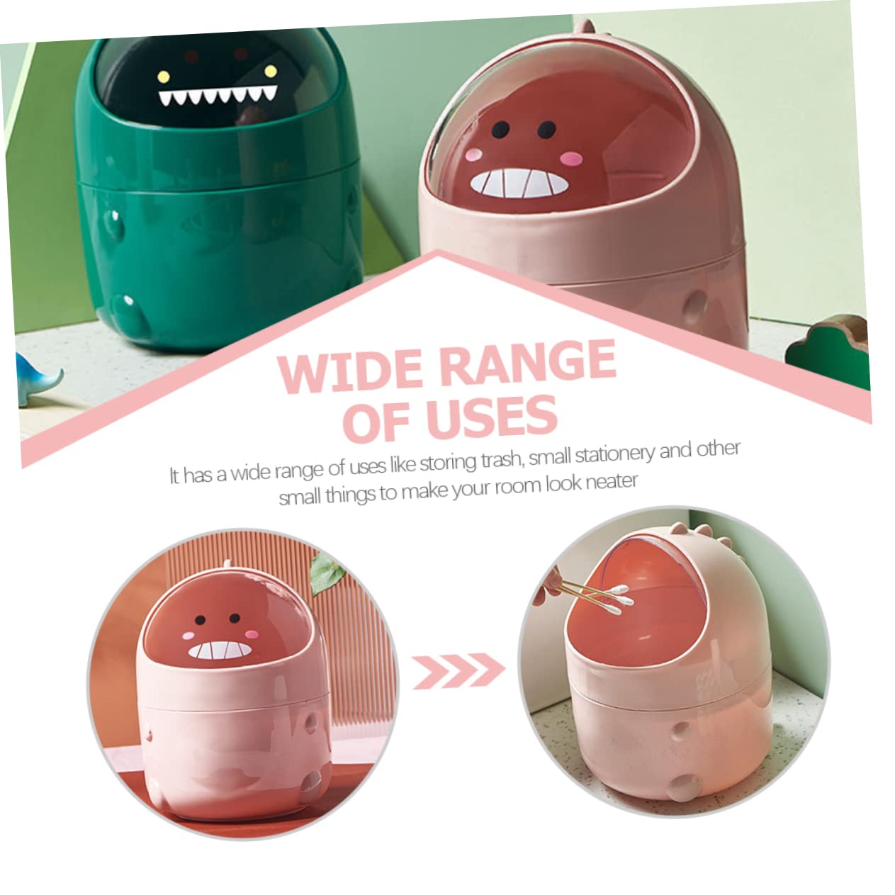 ULTECHNOVO Cartoon Dinosaur Mini Trash Can Versatile Garbage Container for Desktop Office Compact Lightweight Material Cute Waste Bin for Tidying Up