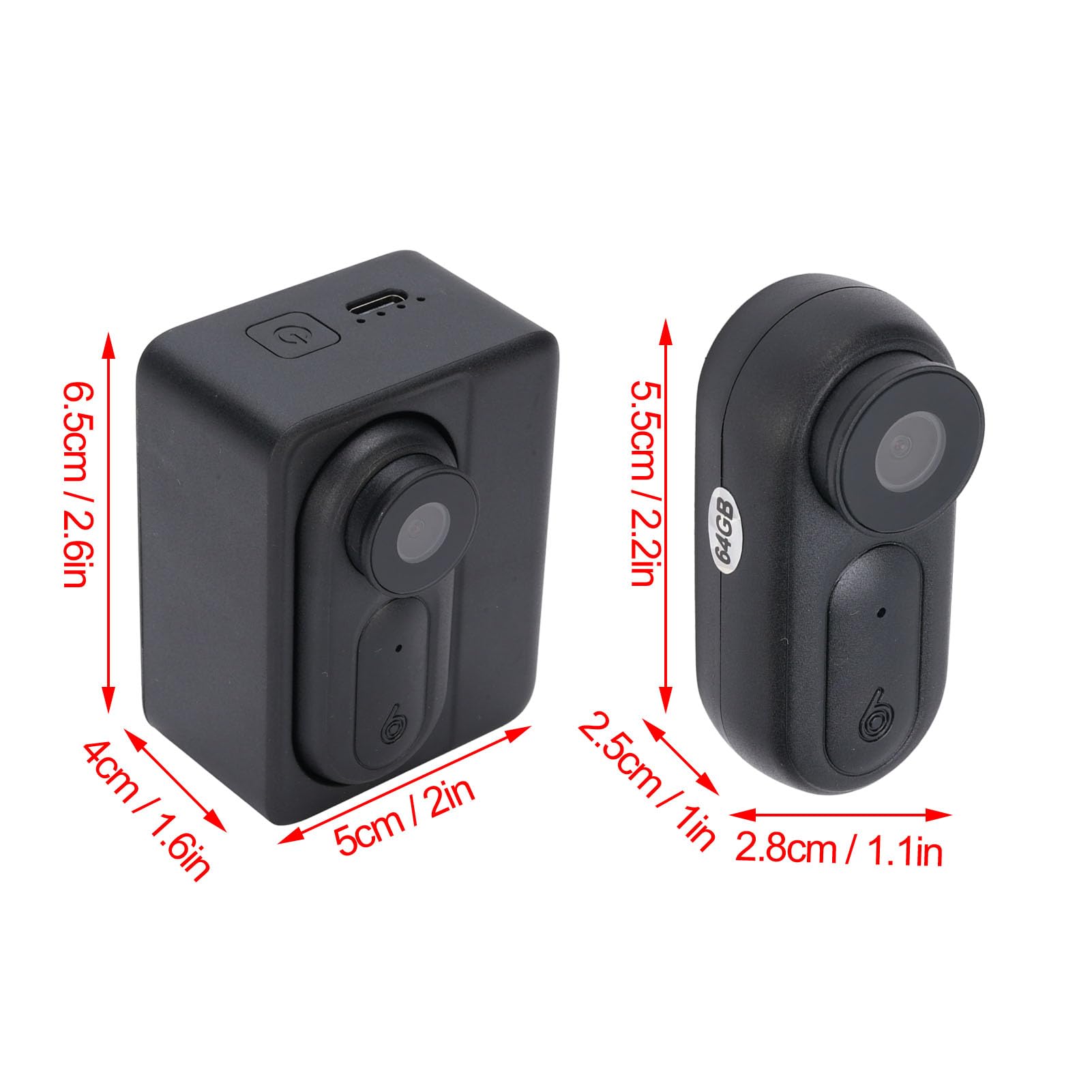 Mini Body Camera, 1080p HD Sports Recorder Wodoodporny Aparat do Noszenia z 64 GB Magazynu 2500 MAh Obudowa ładowania i Wi -Fi do Sportu na Zewnątrz Radowanie Podwodne Nagranie