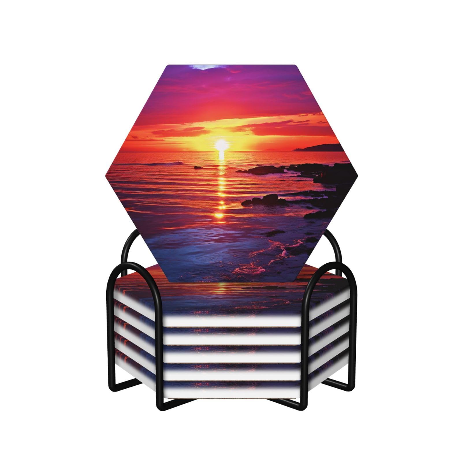 Dessous de verre céramique hexagone mer calme protection table basse