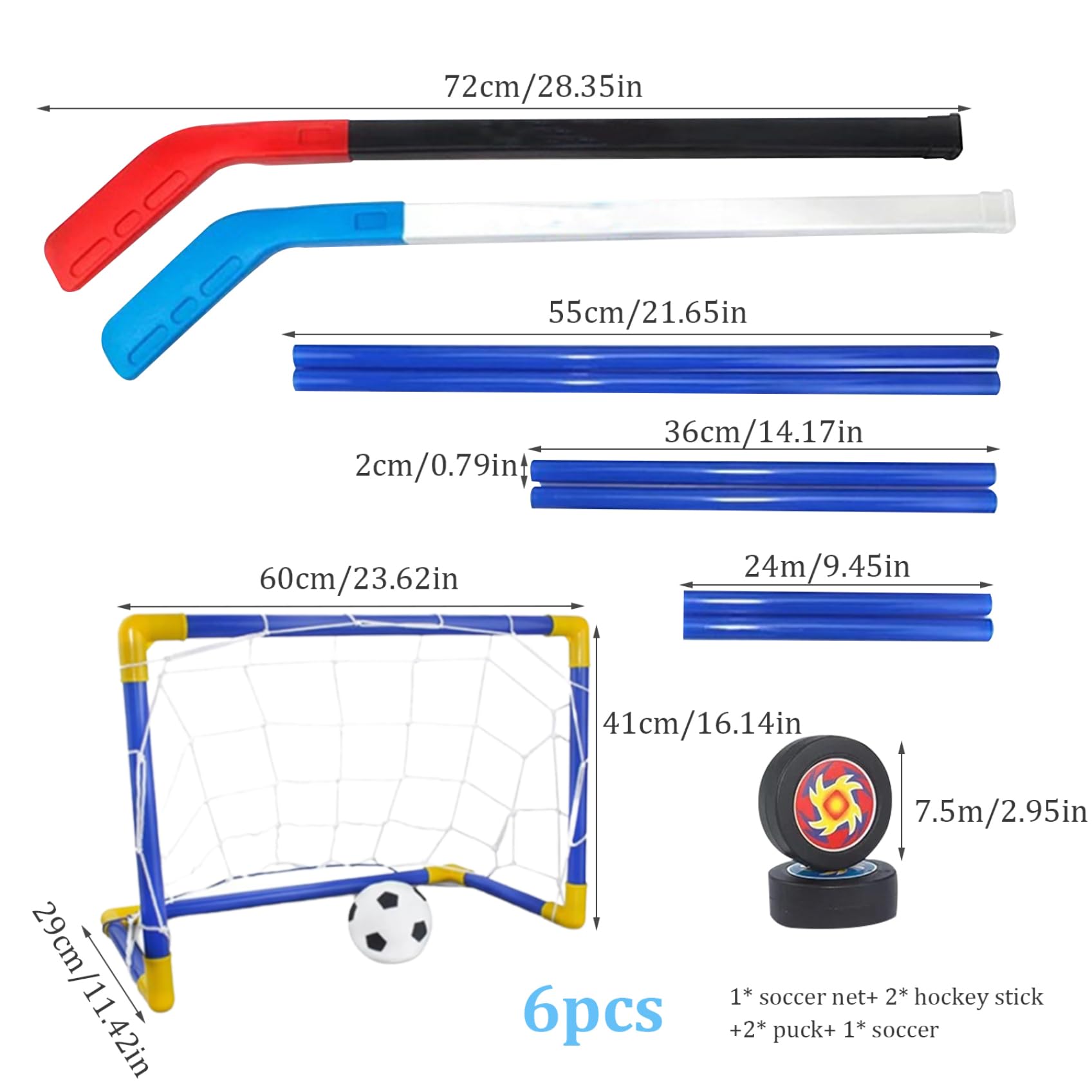 2 in1 Mini fútbol de Hockey Set con Mini Red de goles, Palo de Hockey, fútbol y de Bomba de Pelota Juegos de para niños Regal