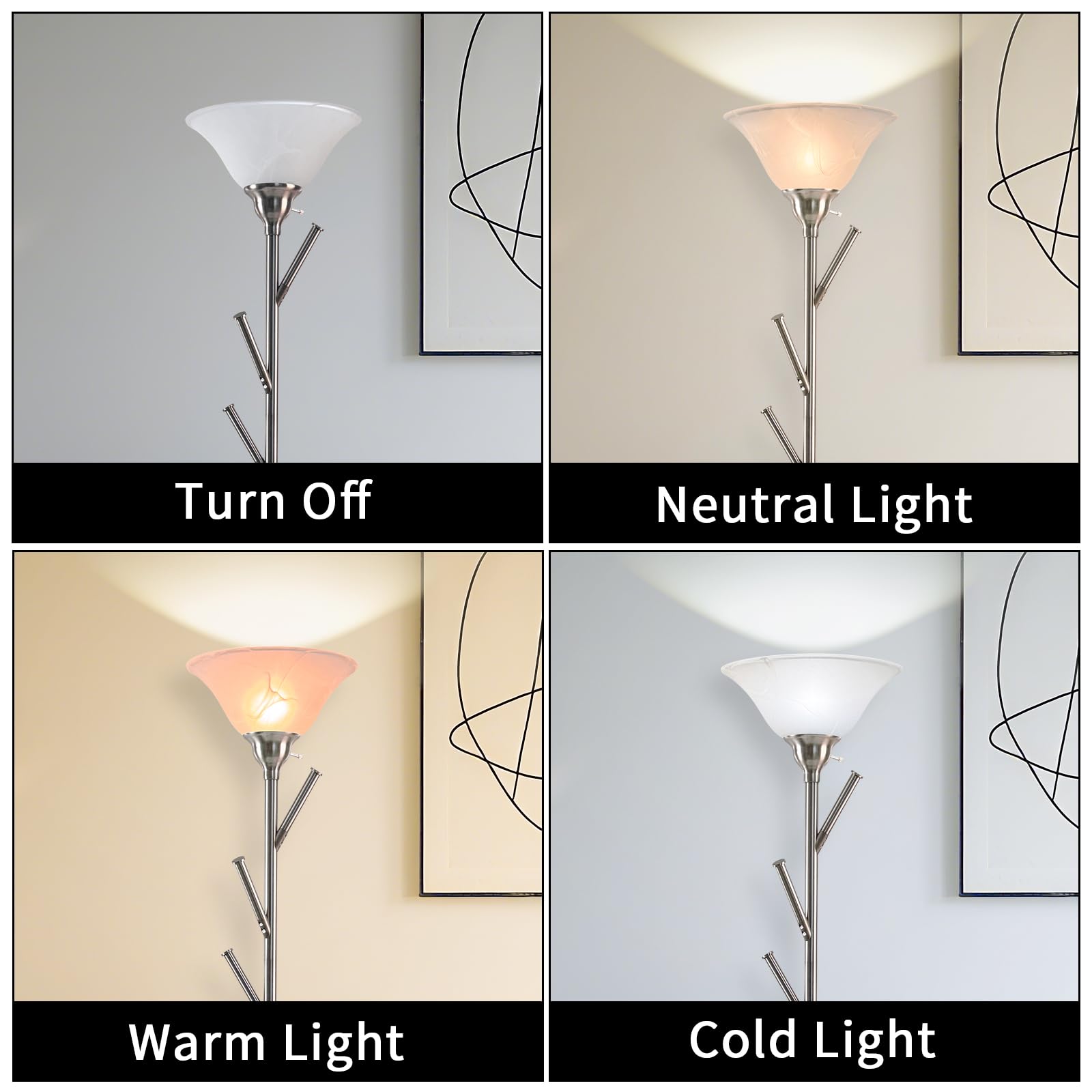 Hohe Stehlampe für Wohnzimmer, Torchiere Stehlampen mit 6 Haken Kleiderständer, Mantelbaum der Stehleuchte für Schlafzimmer Büro Ecke