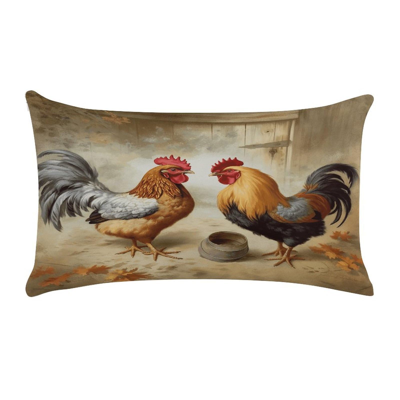 VstaDank Chicken and Rooster Print Throw Pillow Covers Rectangular Cushion Case Short Plush Pillowcase with Zipper Luxury Cozy Lumbar Pillows Shells Decorative Pillow Shams 12 X 20 Inch