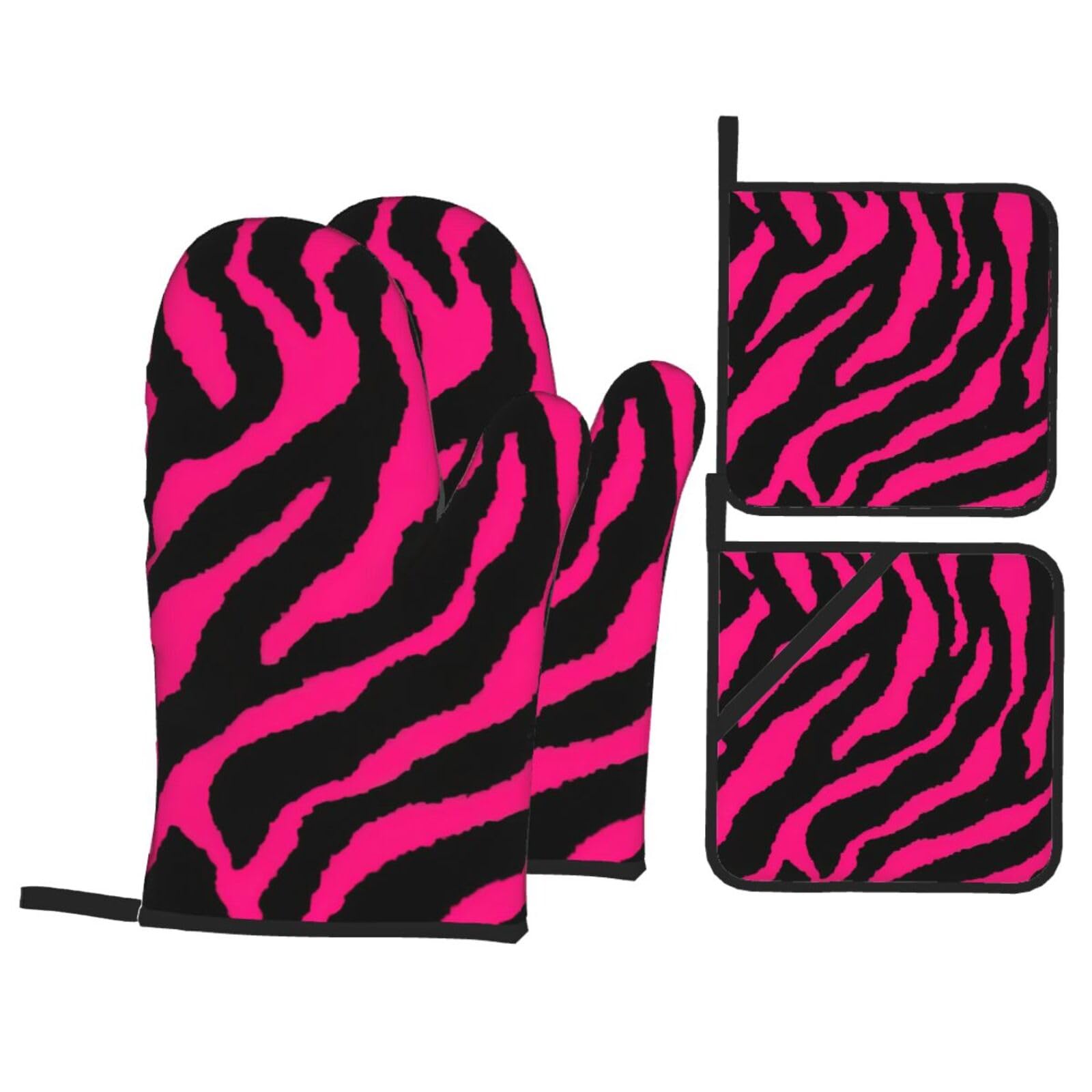 Nimongt Black Zebra Tiger Leopard Pink Print Heat-Resistant 4-Piece Oven Kitchen Gloves For Baking Cooking Microwaving Essentials