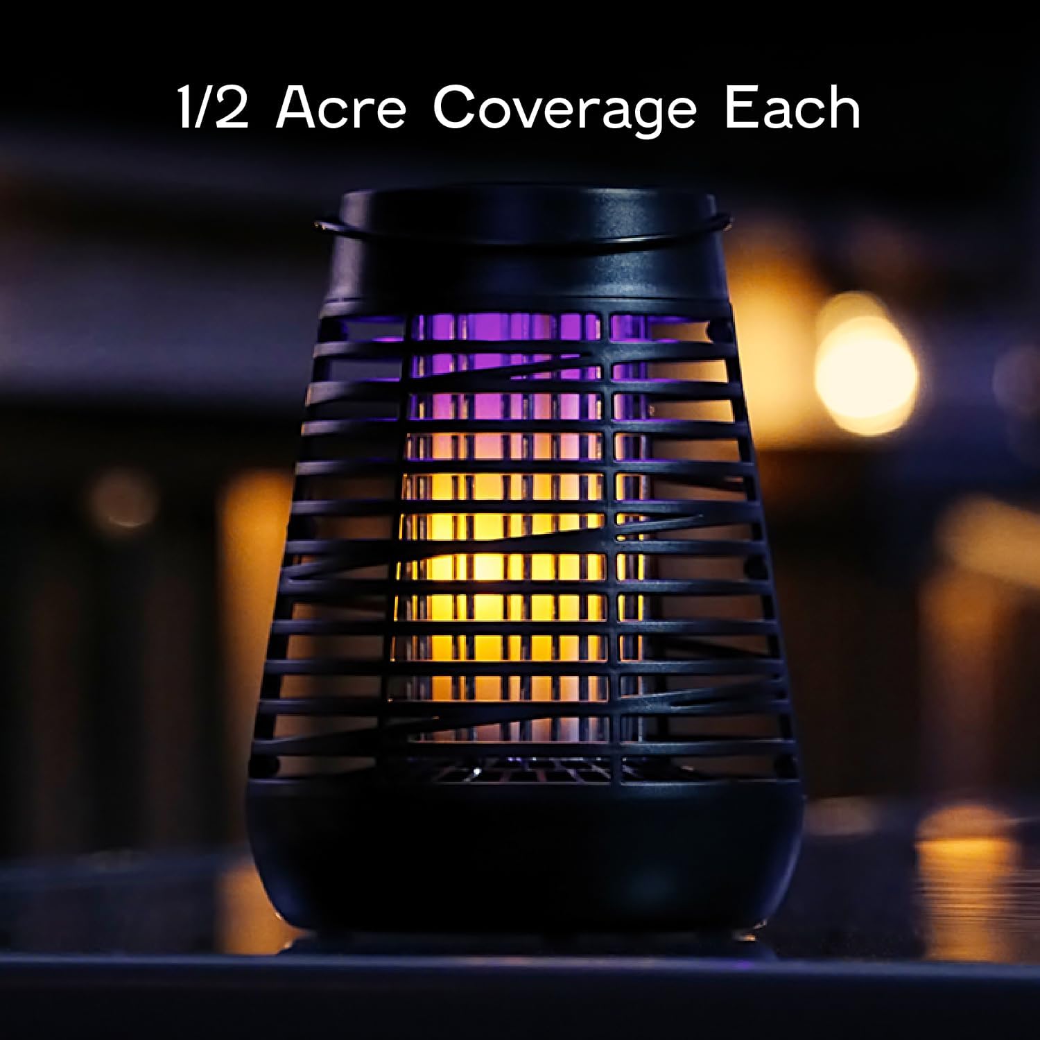 PIC Portable Bug Zapper, 600V Solar Powered Insect Trap & Fly Zapper for Outdoor Use, LED Flickering Flame, Activates Automatically in Dark, Weatherproof Outdoor Fly Trap, Kills Bugs on Contact