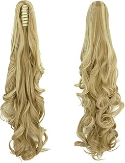 وصلة شعر طويل كيرلي ومموج ومستقيم على شكل ذيل حصان بمشبك (لون اشقر رمادي فاتح)