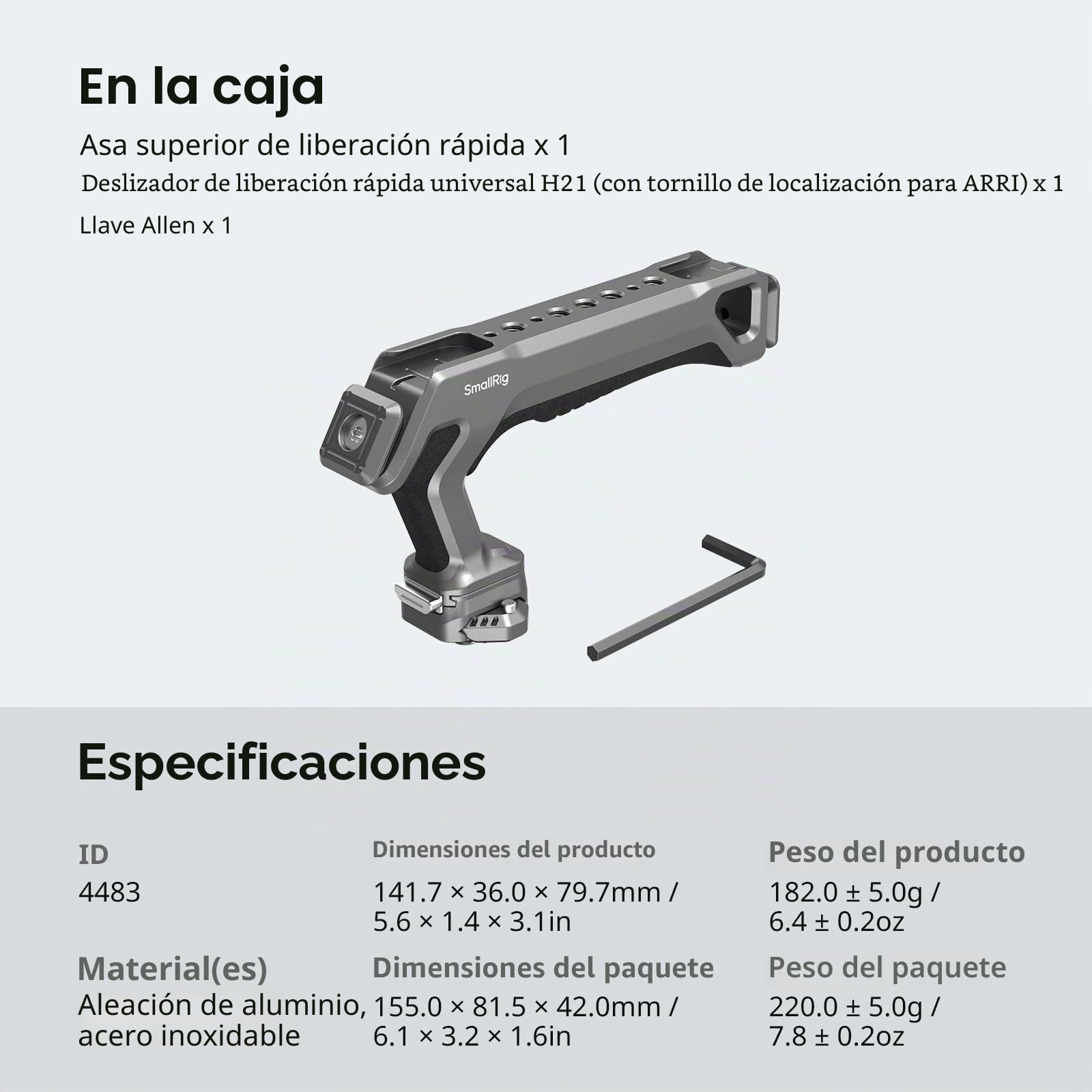 SMALLRIG HawkLock H21 Top Handle con Riel NATO de Liberación Rápida, Instalación Suave en Dos Direcciones, Diseño Ergonómico, 15 kg Máx. Carga, Múltiples Puntos de Montaje Incorporados - 4483