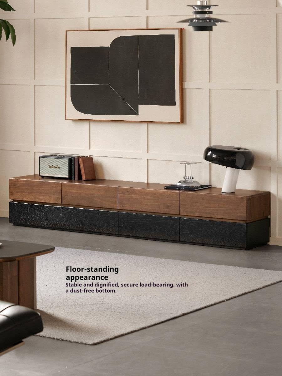 GVAwood Black Walnut, Oak Solid Wood Italian Two-Tone TV Cabinet 94.5×13.8×16.5 inch / 240×35×42 cm/Rich Dark Walnut Color + Smoked Color/Black Walnut + Oak Two-Tone TV Cabinet